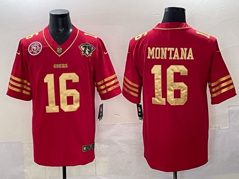 Men San Francisco 49ers #16 Montana Red 75th Nike Limited NFL 2025 Jersey style 04